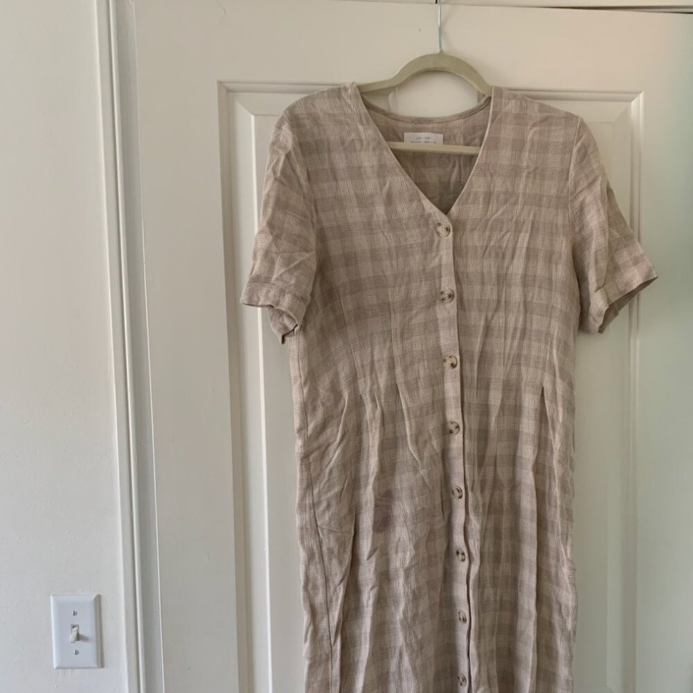 Oak + Fort Neutral Linen Button Up Dress